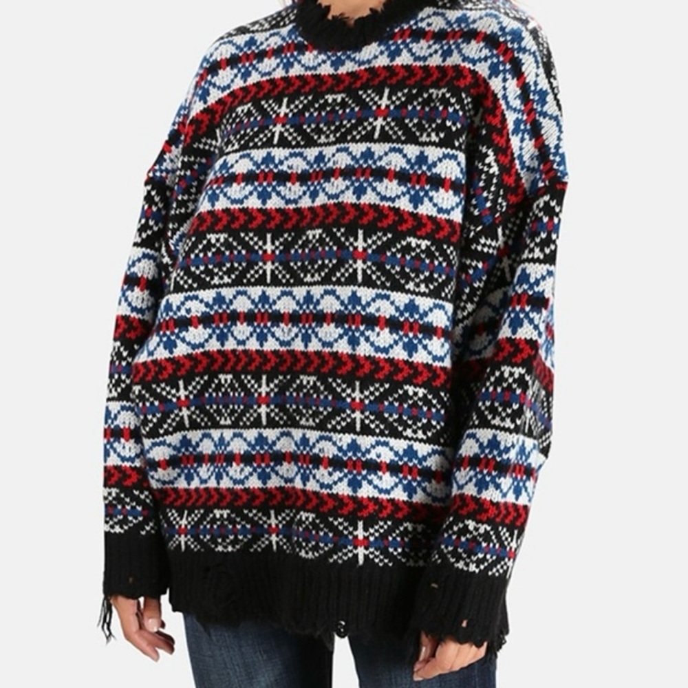 R13 Distressed Cashmere Fair Isle Sweater